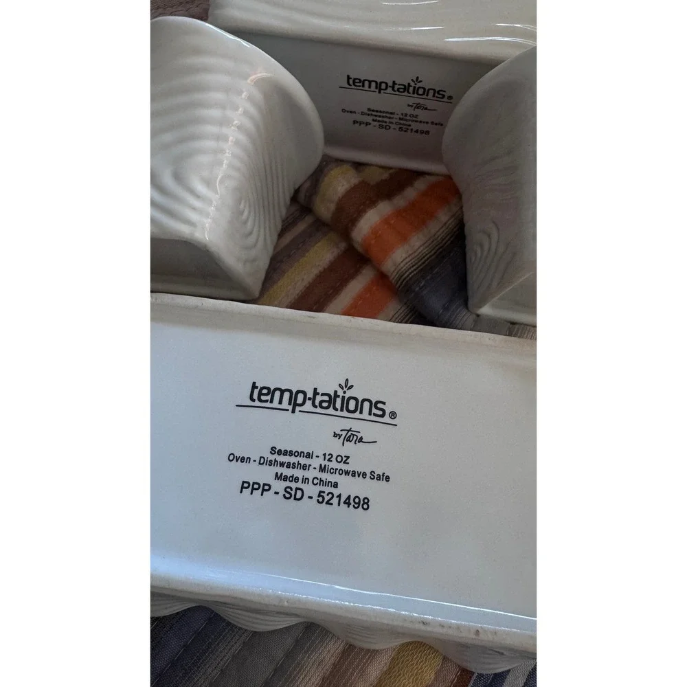 Temp-tations by Tara White Woodgrain Ceramic Mini Loaf Pans Set of 4 12oz 521498